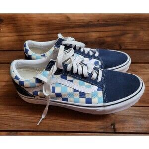 Vans Old Skool Low Top Lace Up Navy/Blue Checkerboard Shoes W10/M8.5